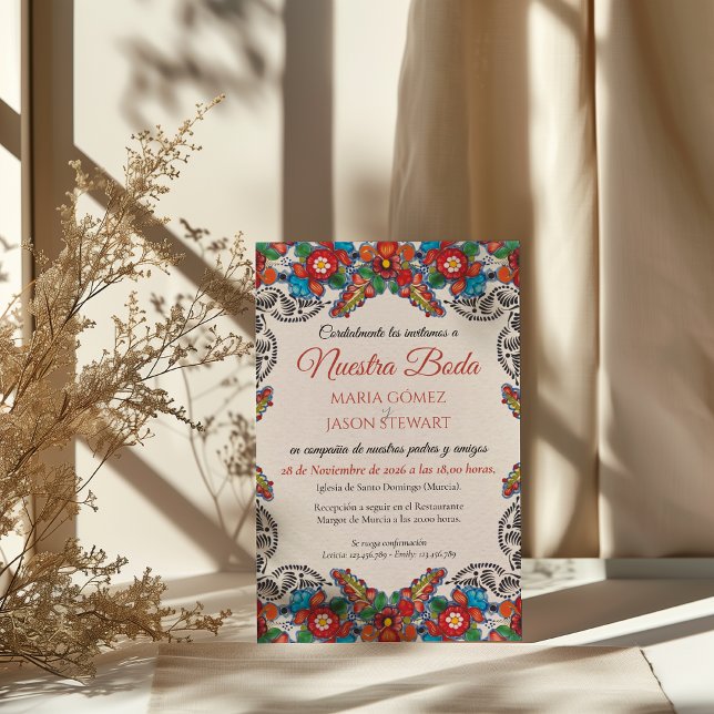 Färgglada blommor Botanisk spansk bröllopsfest Inbjudningar (Fiesta Colorful Flowers Botanical Spanish Wedding Invitation)