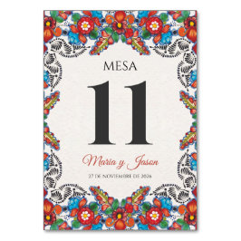 Färgglada blommor botanisk spansk bröllopsfirande bordsnummer