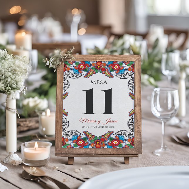 Färgglada blommor botanisk spansk bröllopsfirande bordsnummer (Fiesta Colorful Flowers Botanical Spanish Wedding Table Number)