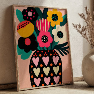 Färgglada blommor Bouquet Maximalist blomsterkonst Poster