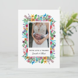 Färgglada Blommor Bröllop Platt Tack Kort