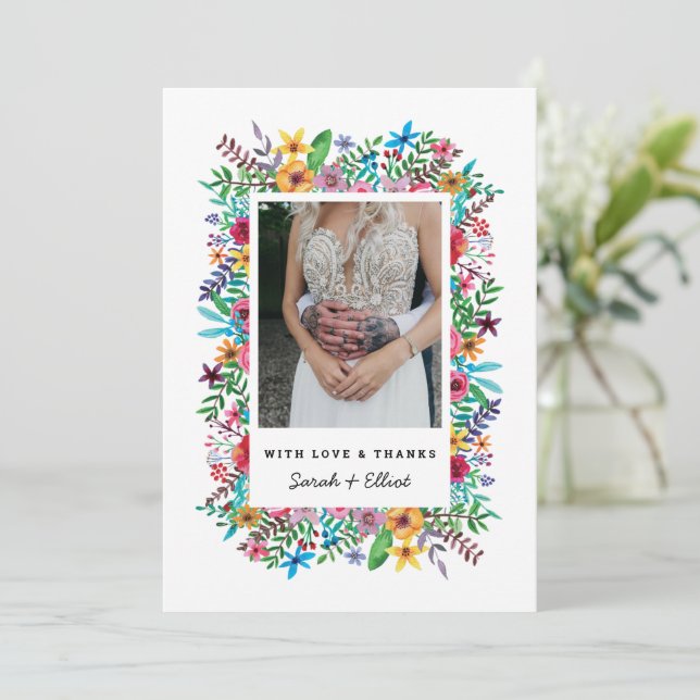 Färgglada blommor bröllop platt tackkort tack kort (Stående Fram)