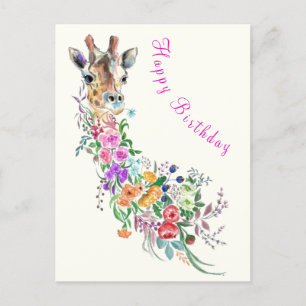 Färgglada blommor bukett giraff födelsedags kort