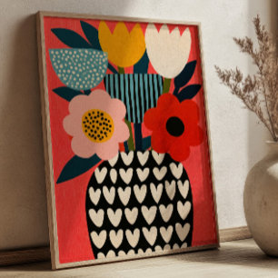 Färgglada blommor Bukett Vas Illustration Blommig Poster