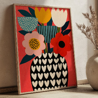 Färgglada blommor Bukett Vas Illustration Blommig Poster