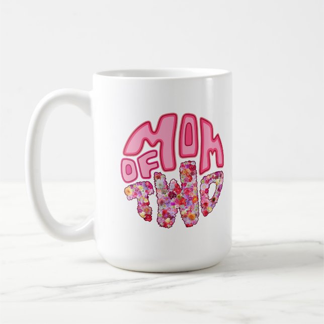 Färgglada Blommor Cirkulär Blommig Mamma Till Två  Kaffemugg (Vänster)