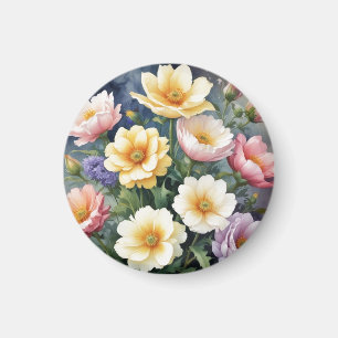 Färgglada blommor elegant akvarellmålning magnet