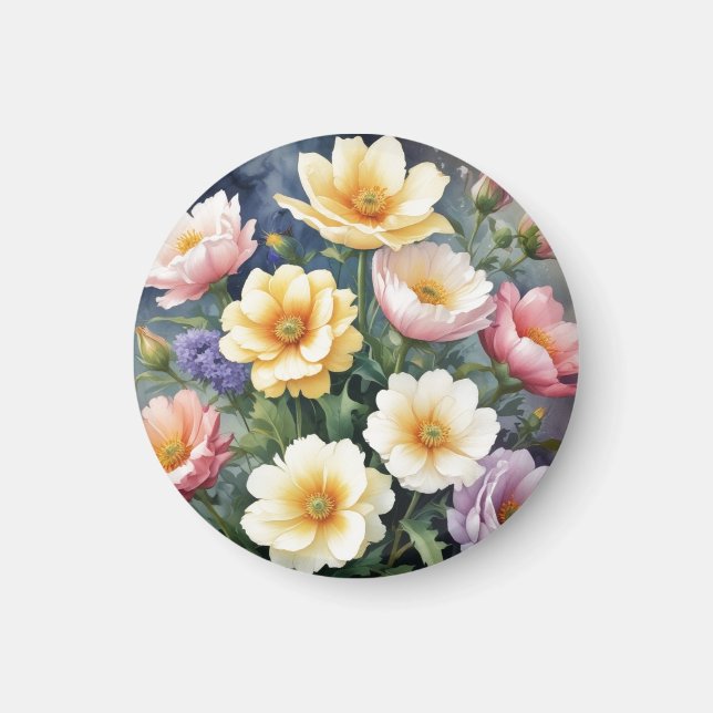 Färgglada blommor Elegant akvarellmålning Magnet (Framsidan)