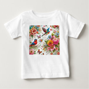 Färgglada blommor Fåglar Fjärilar Mall T Shirt