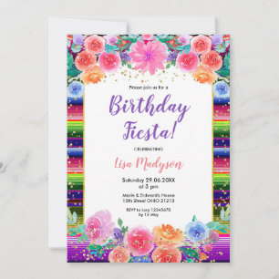 Färgglada blommor Födelsedags Fiesta-fest Inbjudningar