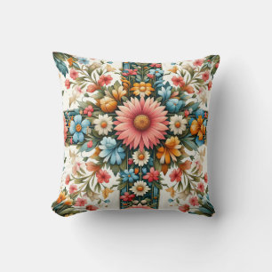Färgglada blommor Folk Art Kudd - Boho Blommig Kud Kudde
