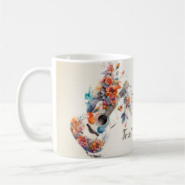 Färgglada Blommor Gitarr Musik Instrument Elegant Kaffemugg