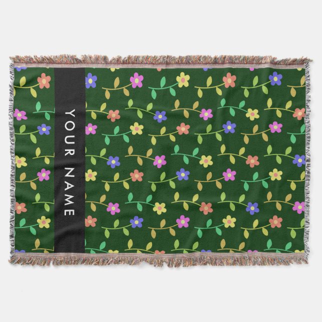 Färgglada blommor, grön bakgrund, svart filt (Framsidan)