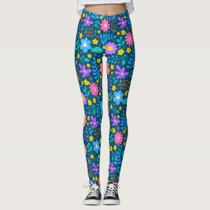 Färgglada blommor i gnistrande stjärnor mönster D  Leggings