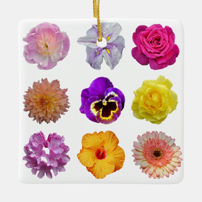 Färgglada blommor julgransprydnad keramik (Framsida)