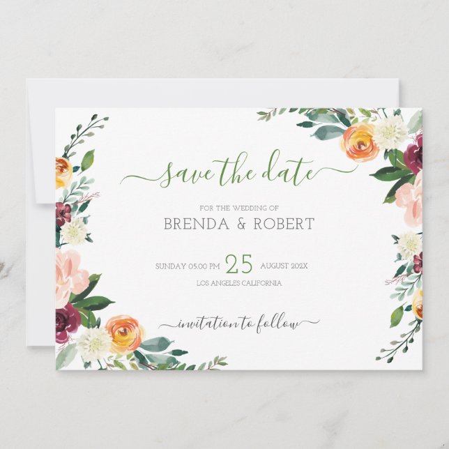 Färgglada blommor kant spara datumet (Framsida)