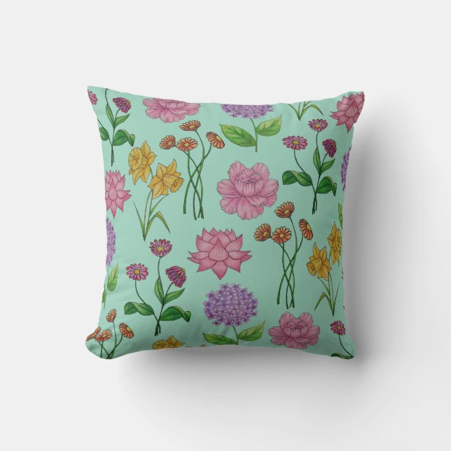 Färgglada blommor kudde (Framsida)