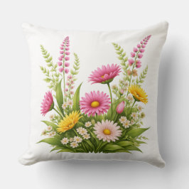 Färgglada blommor med blad och knoppar kudde
