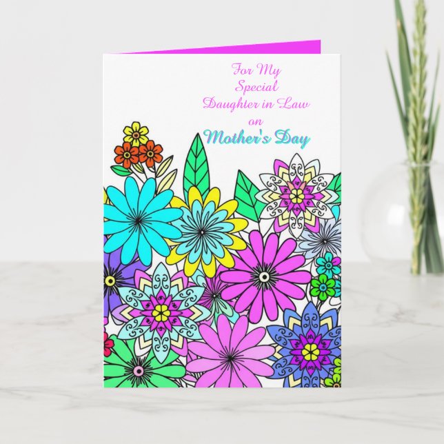 Färgglada blommor mors dag svärdotter   kort (Framsida)