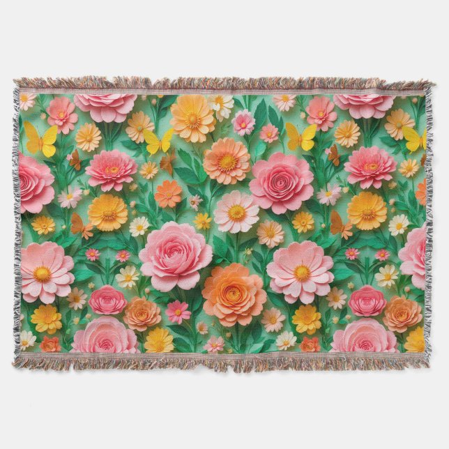 Färgglada blommor och fjärilar för mysig inredning filt (Framsidan)