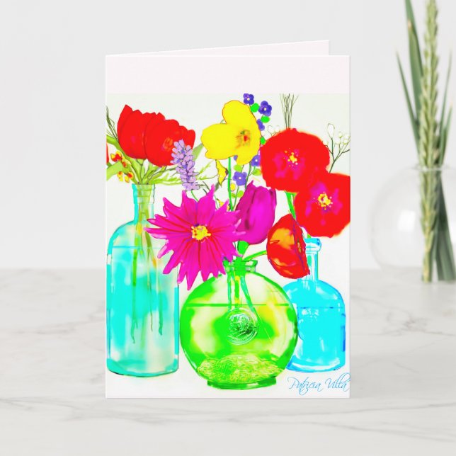 Färgglada blommor på tom anteckningskorta kort (Framsida)