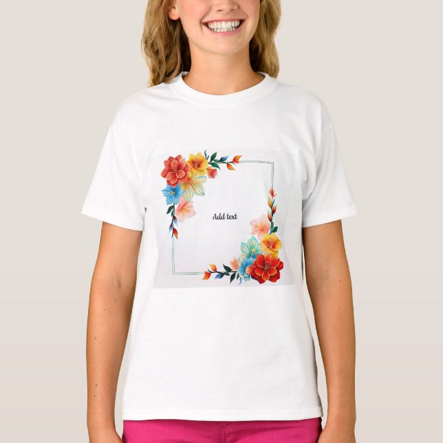 Färgglada blommor ram, MALL, LÄGG TILL TEXT T Shirt (Framsida)