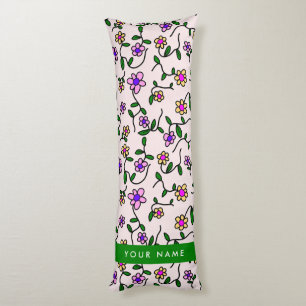 Färgglada blommor, rosa bakgrund, grön kroppskudde