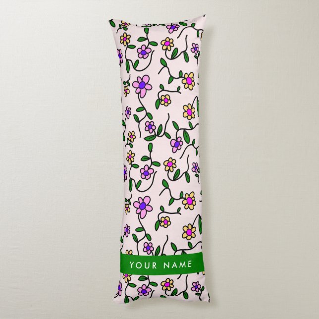 Färgglada blommor, rosa bakgrund, grön kroppskudde (Baksidan (Vertikal))