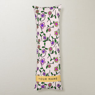 Färgglada blommor, rosa bakgrund, gul kroppskudde