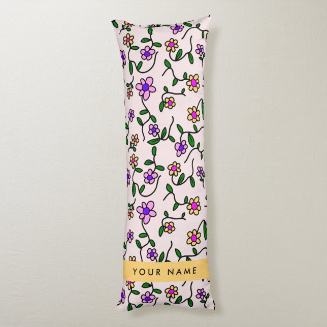 Färgglada blommor, rosa bakgrund, gul kroppskudde (Baksidan (Vertikal))