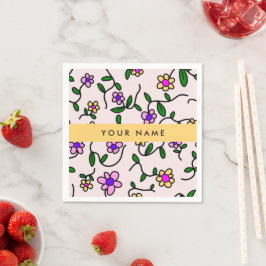 Färgglada blommor, rosa bakgrund, gul pappersservett