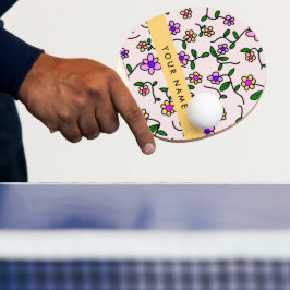 Färgglada blommor, rosa bakgrund, gul pingisracket
