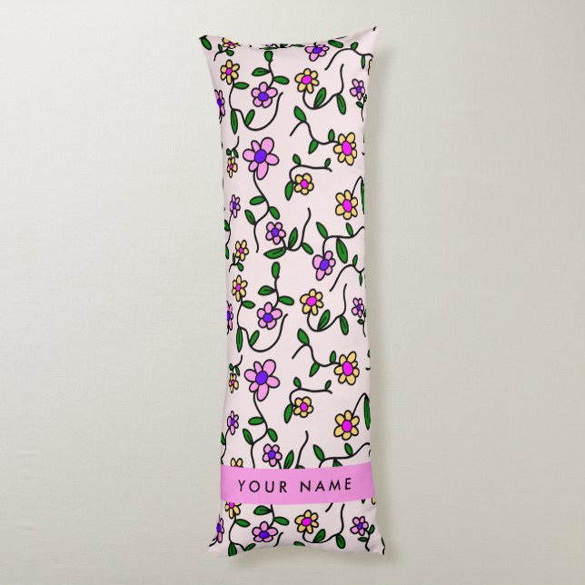 Färgglada blommor, rosa bakgrund, rosa kroppskudde (Baksidan (Vertikal))