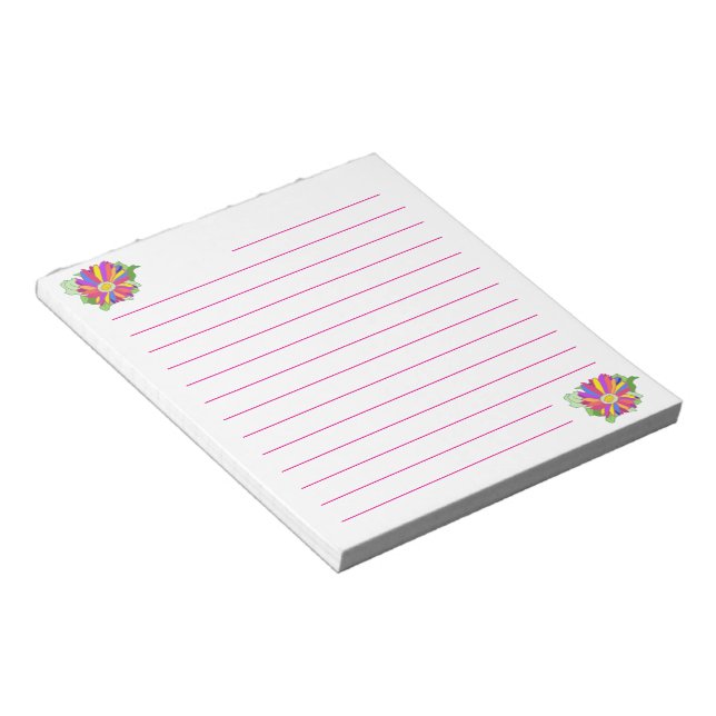 Färgglada blommor Rosa linjerade anteckningsblock (Vinklad)