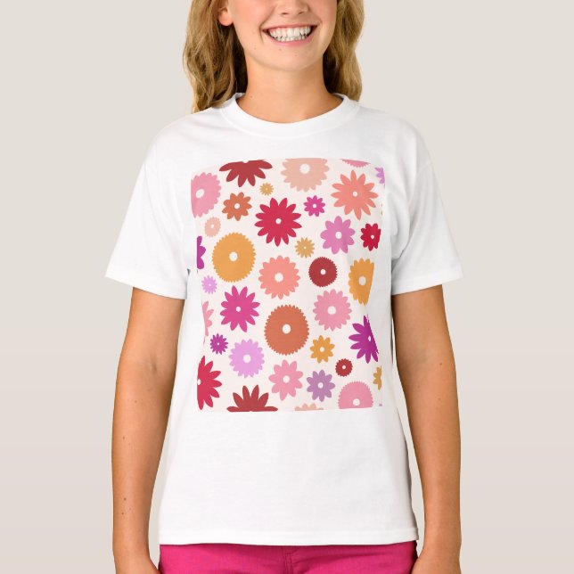 Färgglada Blommor Stor Mönster T Shirt (Framsida)