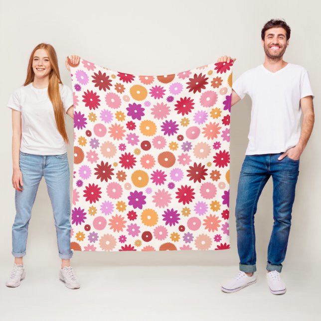 Färgglada Blommor Stort Mönster Fleecefilt (På plats)