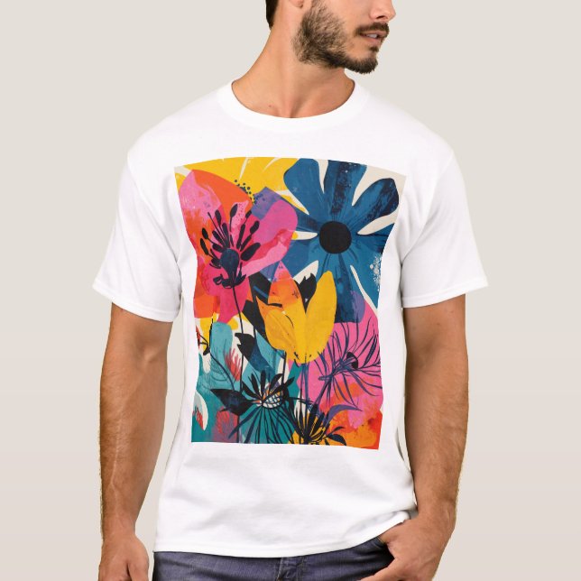 Färgglada blommor t shirt (Framsida)