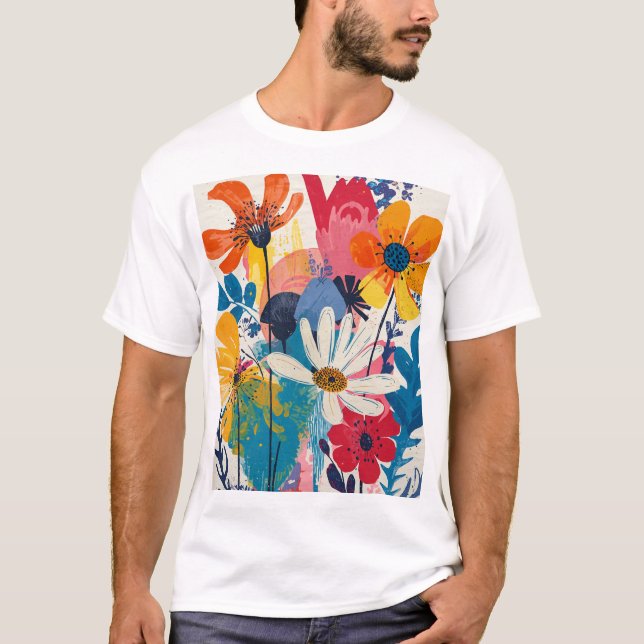 Färgglada blommor t shirt (Framsida)