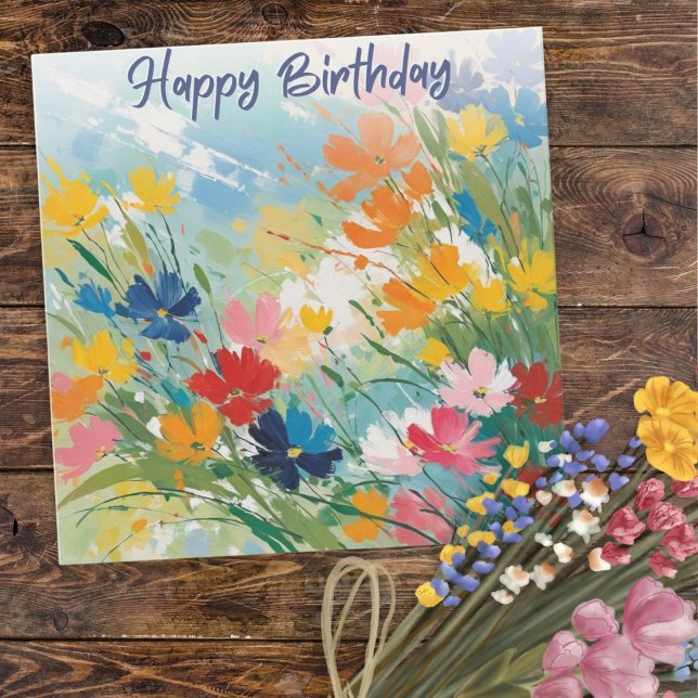 Färgglada blommor vacker blommig gratulerar på föd kort (A birthday card with a picture of flowers in a watercolour style)