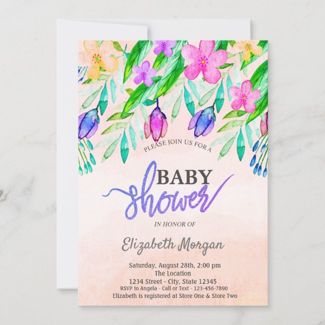 Färgglada Blommor Vår Bebis Shower Inbjudningar (Framsida)