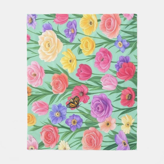 Färgglada Blommor/Vårros Fleecefilt (Framsidan)