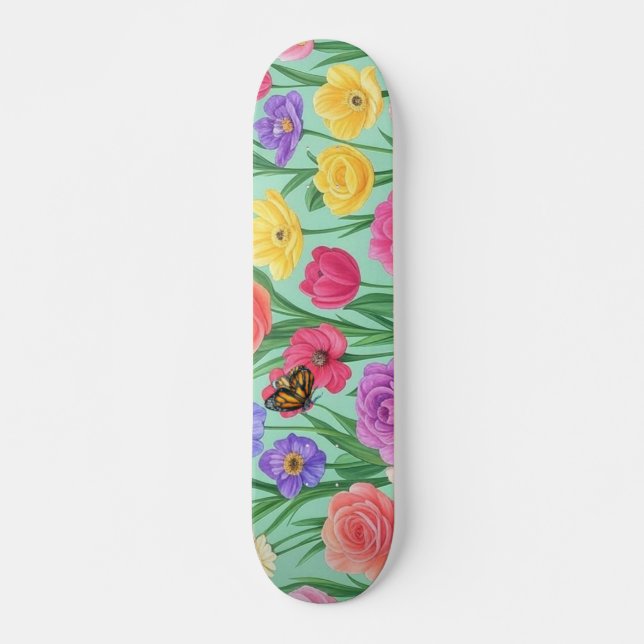 Färgglada Blommor/Vårros Mini Skateboard Bräda 18,5 Cm (Framsida)