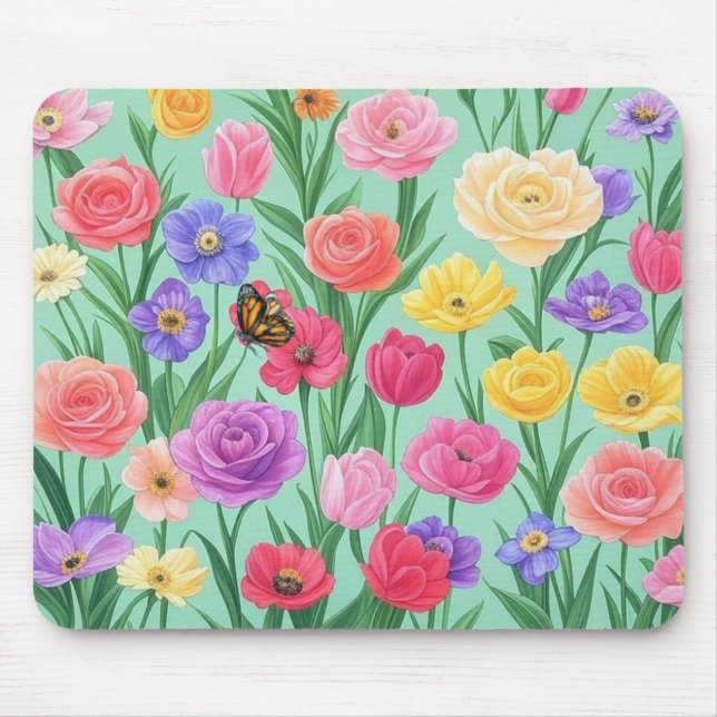 Färgglada Blommor/Vårros Musmatta (Framsidan)