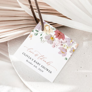 Färgglada blommor, vilda blommor, Boho, baby showe Gåvor Etiketter