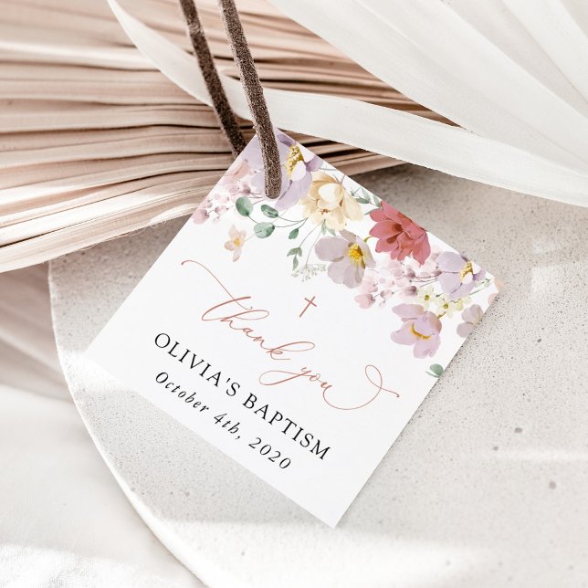 Färgglada blommor, vilda blommor, Boho, dop Gåvor Etiketter (Skapare uppladdad)