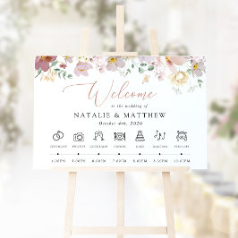 Färgglada blommor, vilda blommor, bröllopsschema poster