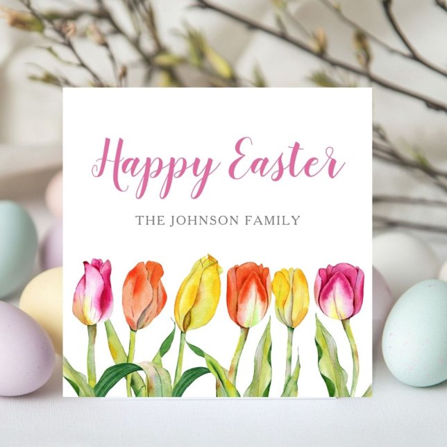 Färgglada blomster tulpaner Glad påsk Julkort (Colorful Floral Tulips Happy Easter Holiday Card)