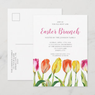 Färgglada blomstertulpaner påskbrunch inbjudan vykort
