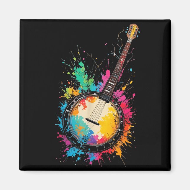 Färgglada bluegrass-banjo färgstänk musik kärlek magnet (Framsidan)