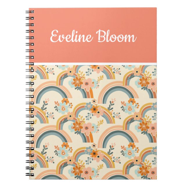 Färgglada Boho Blommor och Regnbågar Anteckningsbok (Framsidan)
